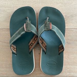 Havaianas Men's Flip Flops Thongs Size EUR 39/40 Green Orange Suede‎ Straps
